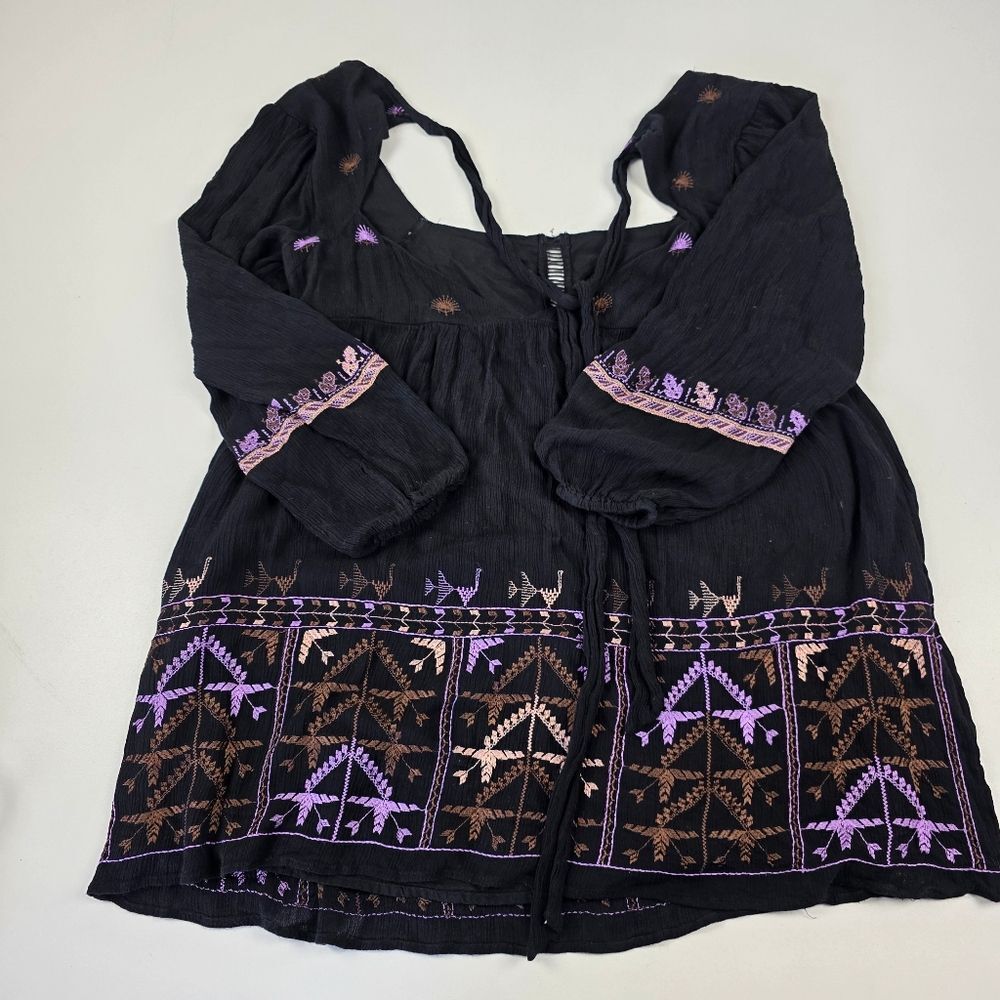 Free People Rhiannon Embroidered Mini Black Purple Dress Womens Sz Medium - Picture 9 of 12